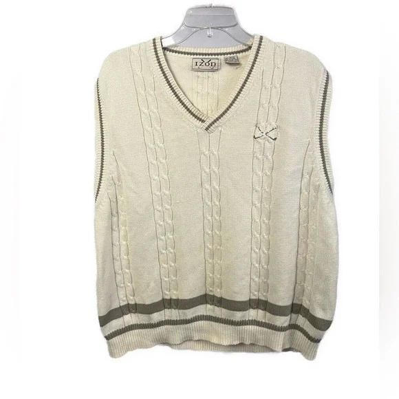 Vintage Izod Women's Tennis Oversized Golf White Knit Pickleball Sweater Vest- L - Picture 2 of 5